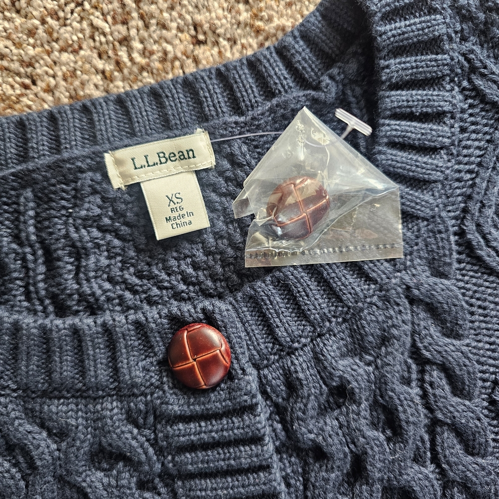 L.L. Bean Navy Blue Cable-Knit Button Front Cardigan - Picture 4 of 9